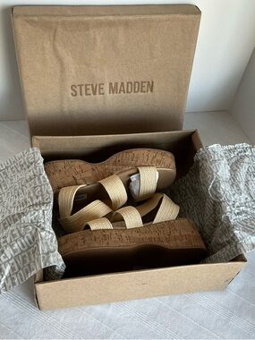 Steve Madden Sashes Raffia Sandals Strappy Cork Platform Size 6 New In Box